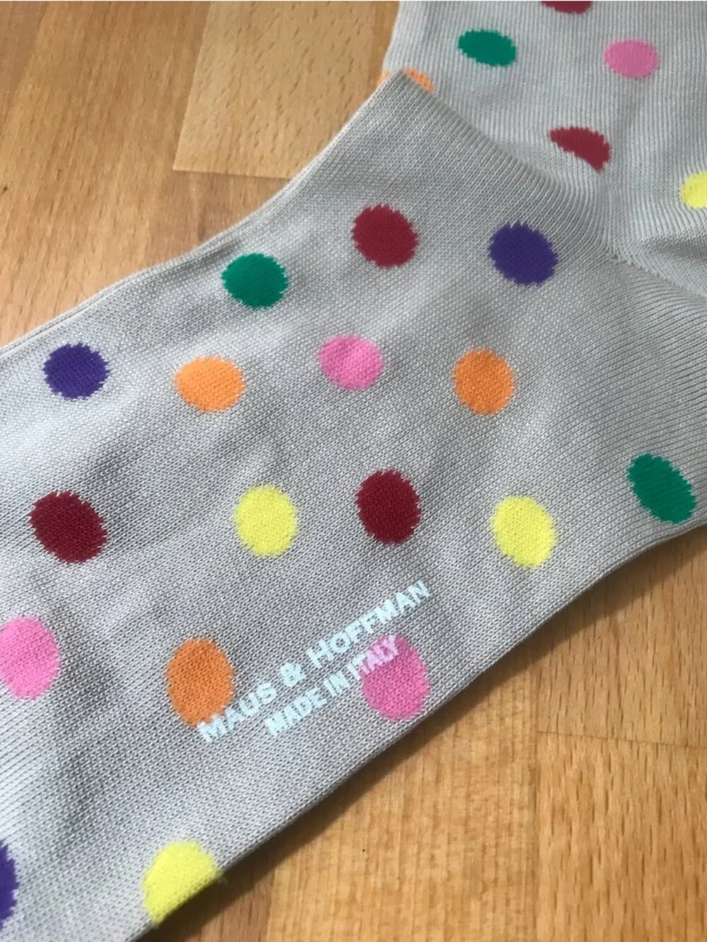 Maus & Hoffman Polka Dot Italian Dress Socks in Tan